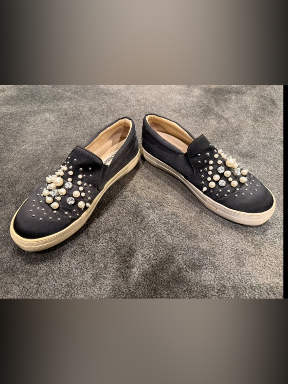 Steve Madden Black Pearl & Crystal Embellished Slip-On Mules